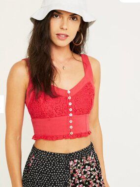 Free People Intimately Here I Go Red Lace Bra Top Size Medium Pink